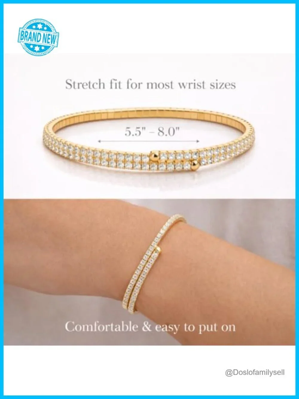 Stretch Tennis Bracelet Gold Plated Comfort Fit No Clasp Stackable Crystal